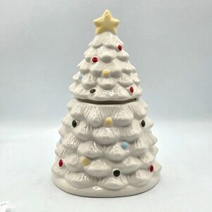WINTER WONDER LANE WHITE CERAMIC CHRISTMAS TREE‎ COOKIE JAR